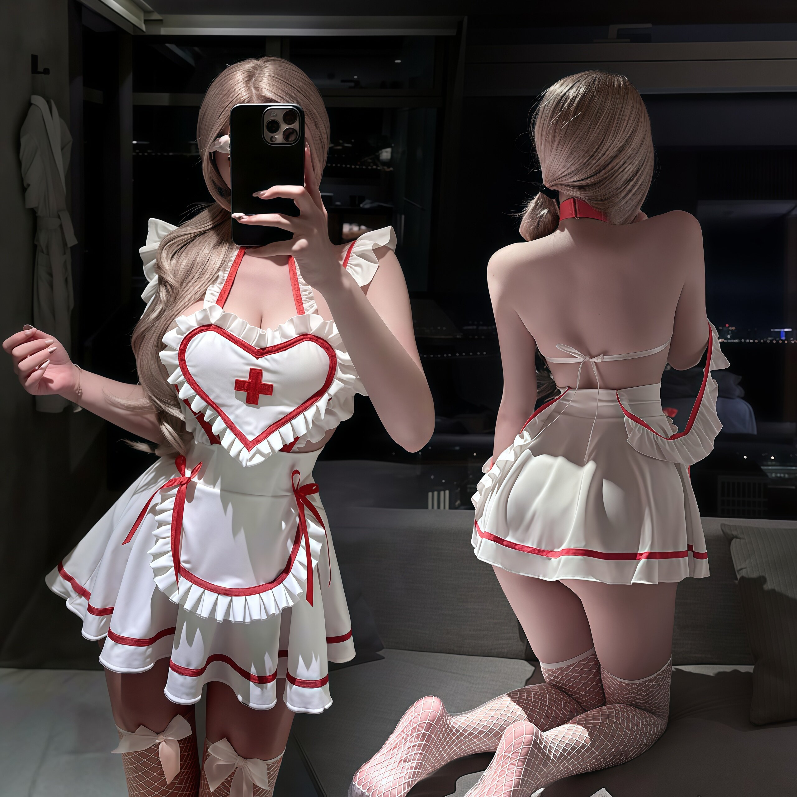 性感爱心女仆套装护士角色扮演免脱睡衣情侣约会床上勾魂禁欲系女