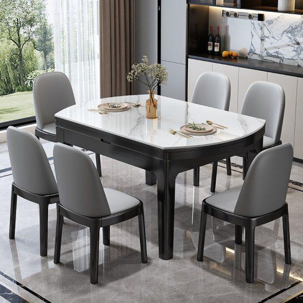 岩板饭桌椅组合现代简约小户型家用轻奢北欧实木伸缩方圆两用餐桌,住宅家具,岩板餐桌,淘宝优惠券,粉丝福利购,淘宝优惠卷