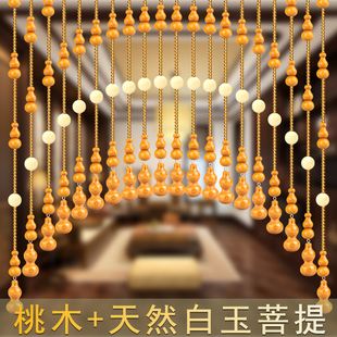 饰挂 水晶桃木葫芦珠帘菩提朱砂五帝钱卧室门帘隔断免打孔玄.关装