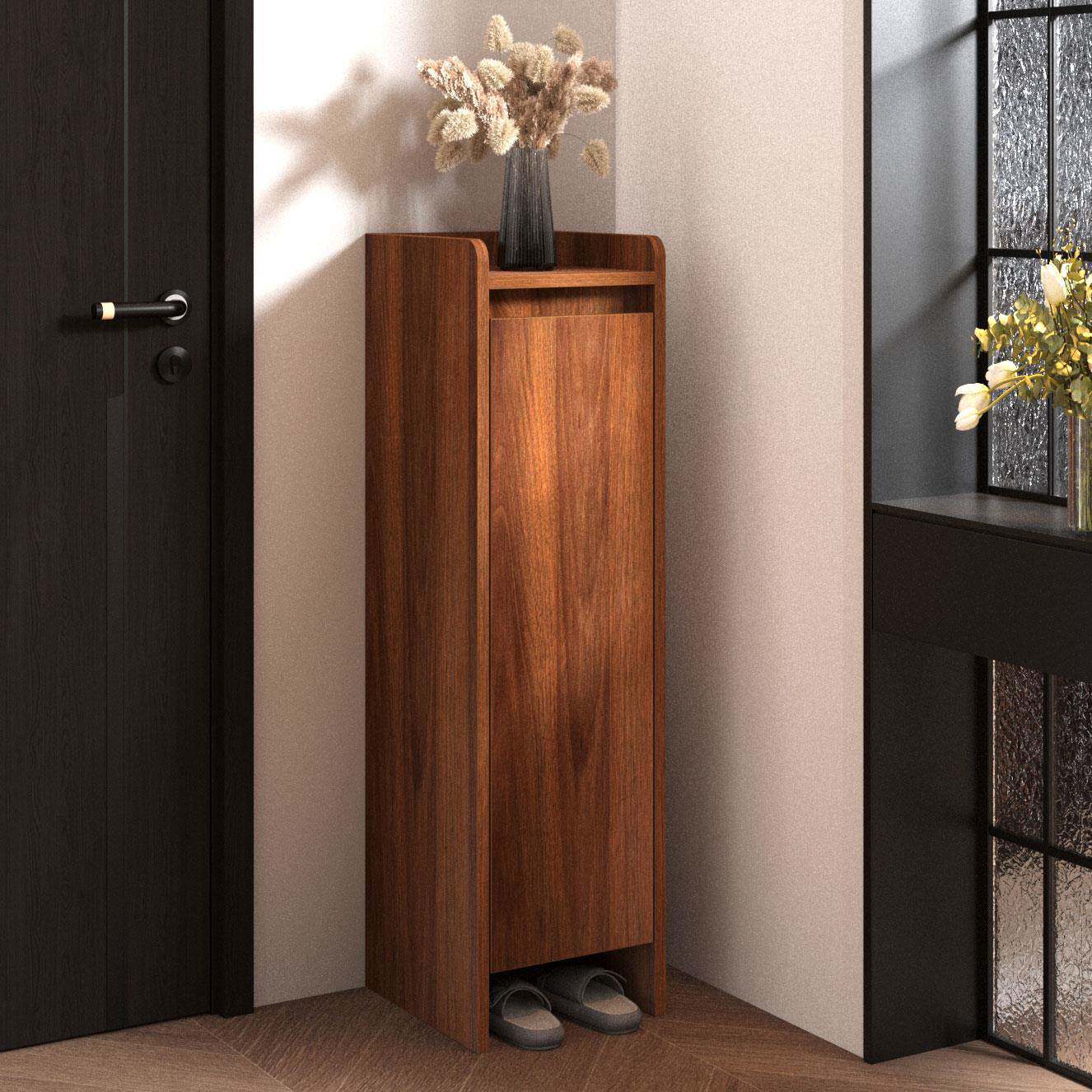胡桃色小型鞋柜楼道入户超窄单门小尺寸鞋架家用玄关柜大容量收纳