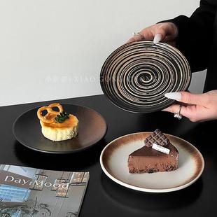 复古陶瓷甜品盘牛排西餐盘家用高级感意面盘蛋糕碟圆盘早餐盘 日式