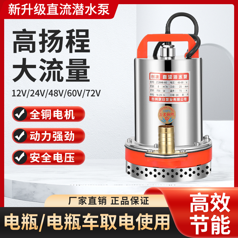 直流泵潜水泵12V24V48V60V72EV家用电瓶车电动车农用灌溉抽水机