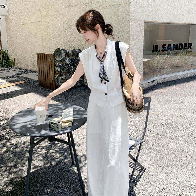 法式气质高级感穿搭套装女夏2026新款老钱风无袖马甲阔腿裤两件套
