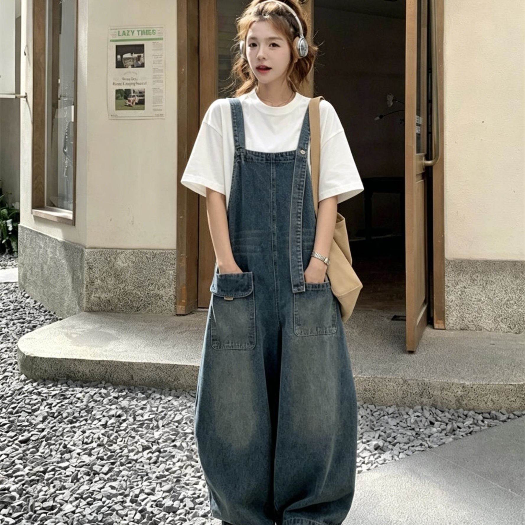 设计感减龄牛仔背带裤女春秋2026新款学院风流行百搭巨好看套装