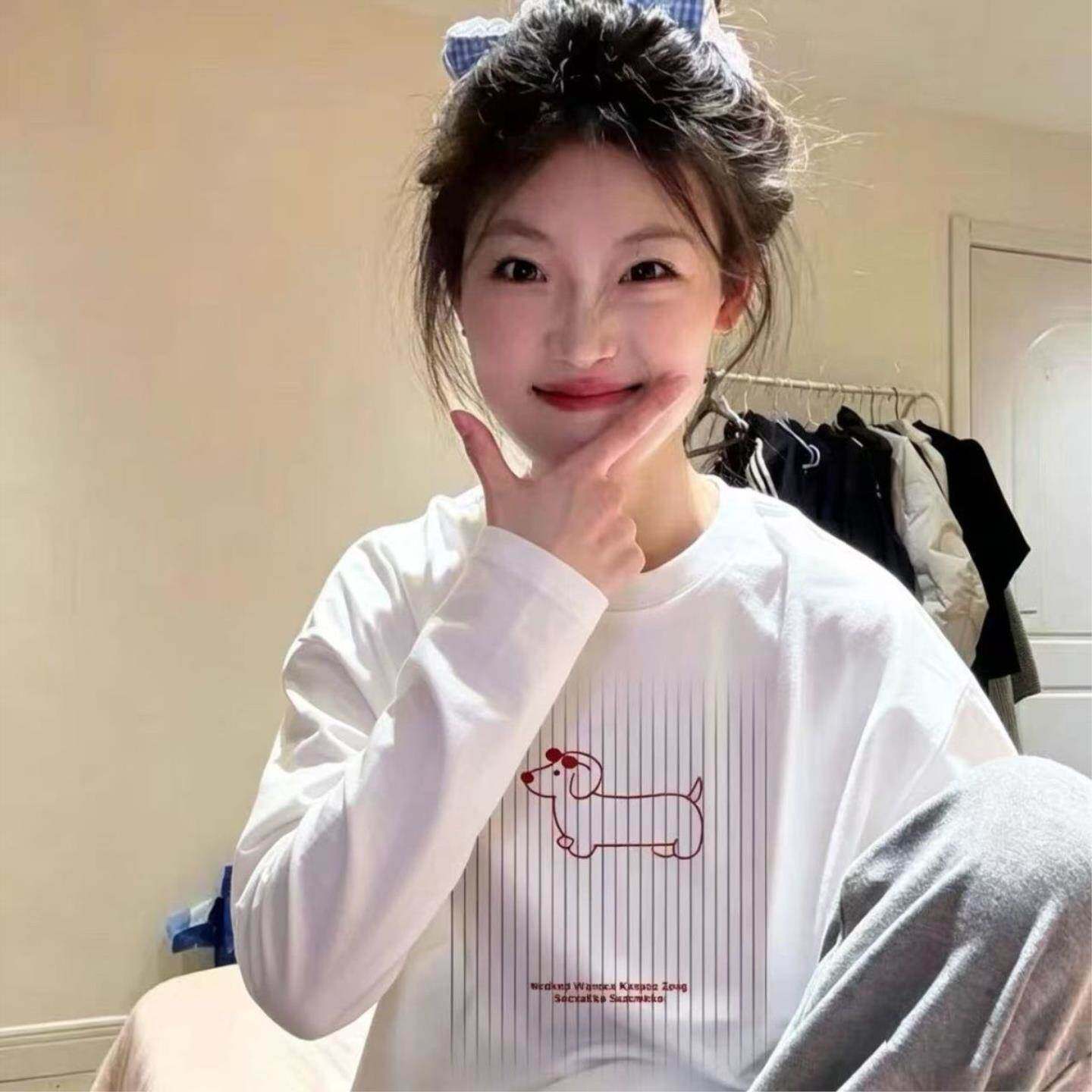 白色长袖t恤女2026新款爆款夏季宽松半袖设计感小众美式上衣