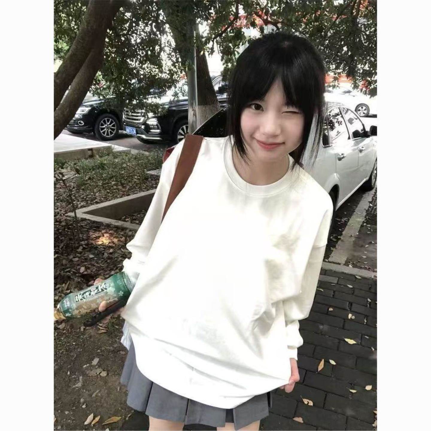 美式复古百搭秋季ins高街字母长袖t恤女美式小众甜酷BF风学生上衣