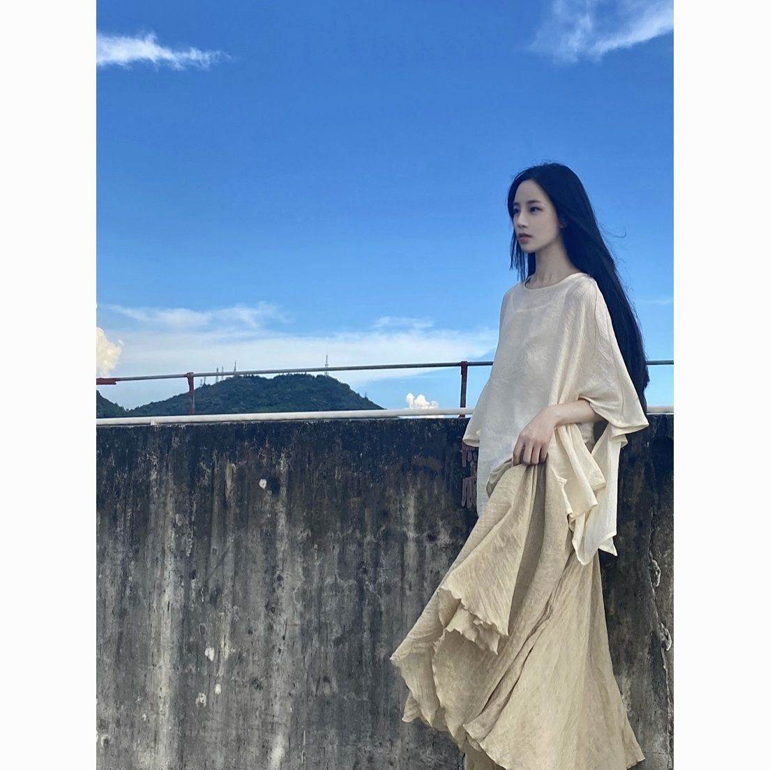 仙女禅意风女装不规则上衣半身裙套装茶服新中式汉服文艺茶艺