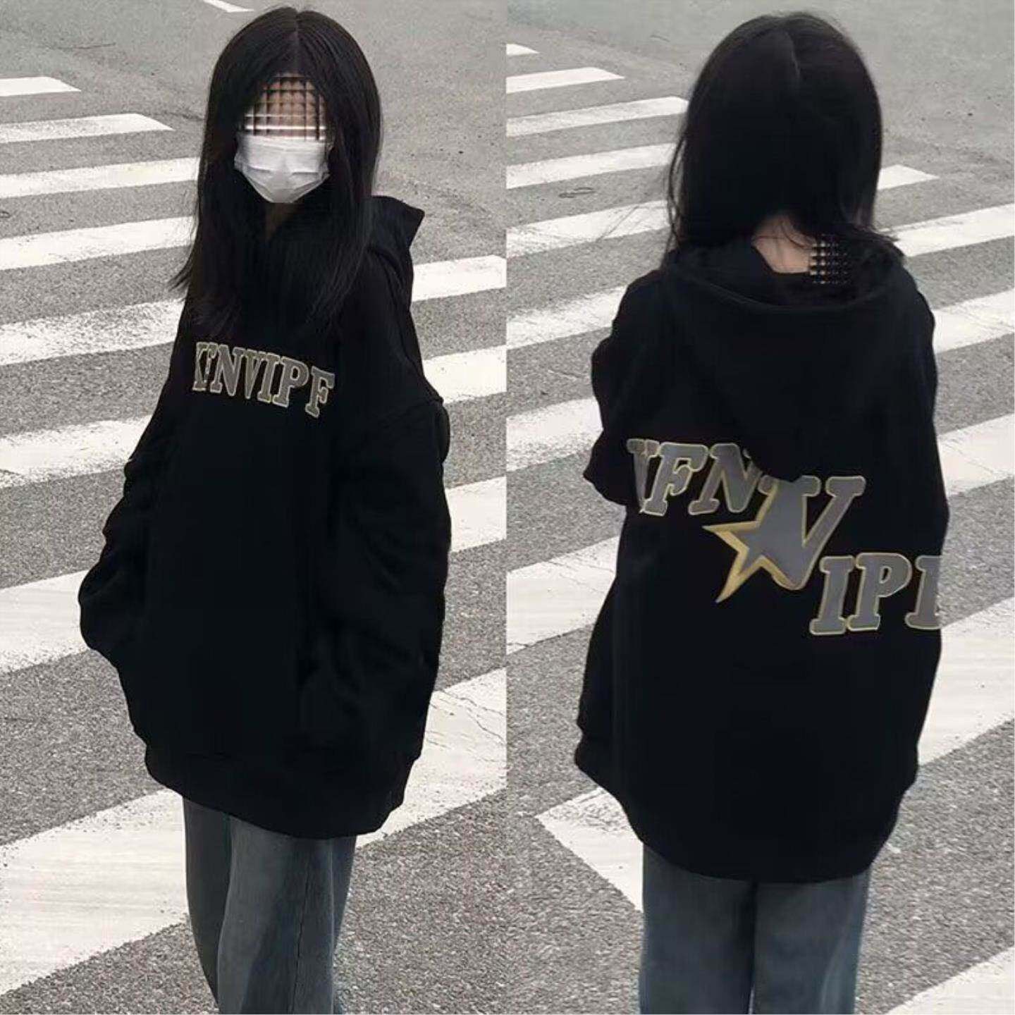 春秋季新款超火连帽卫衣女学生韩版宽松小众设计感慵懒风百搭上衣