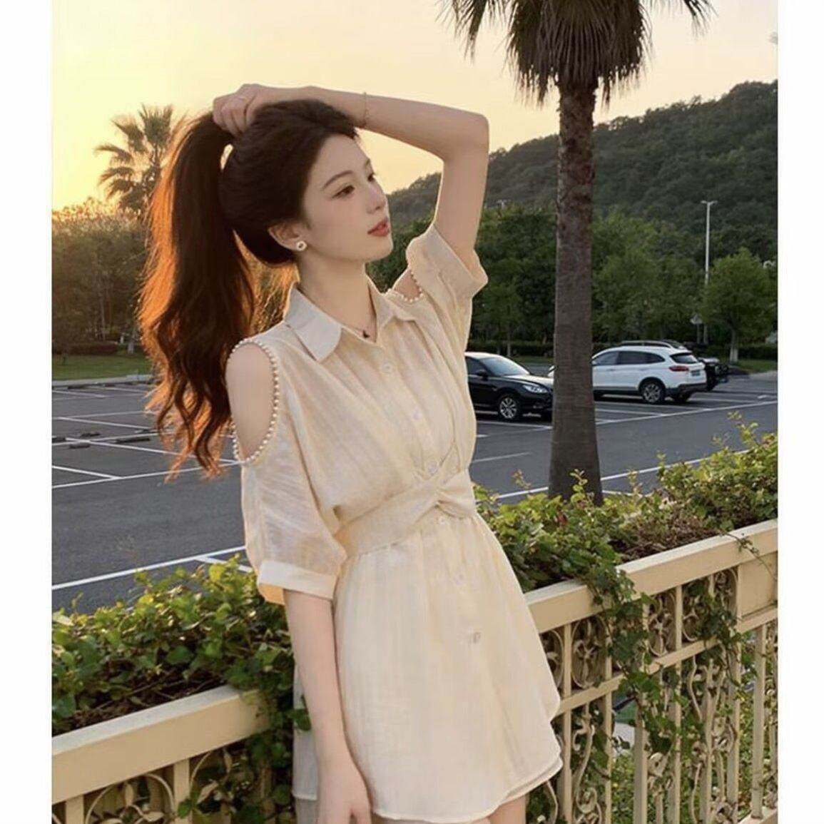 2026夏季通勤新款衬衫套装露肩时尚防晒显瘦短裤两件套精致设计女