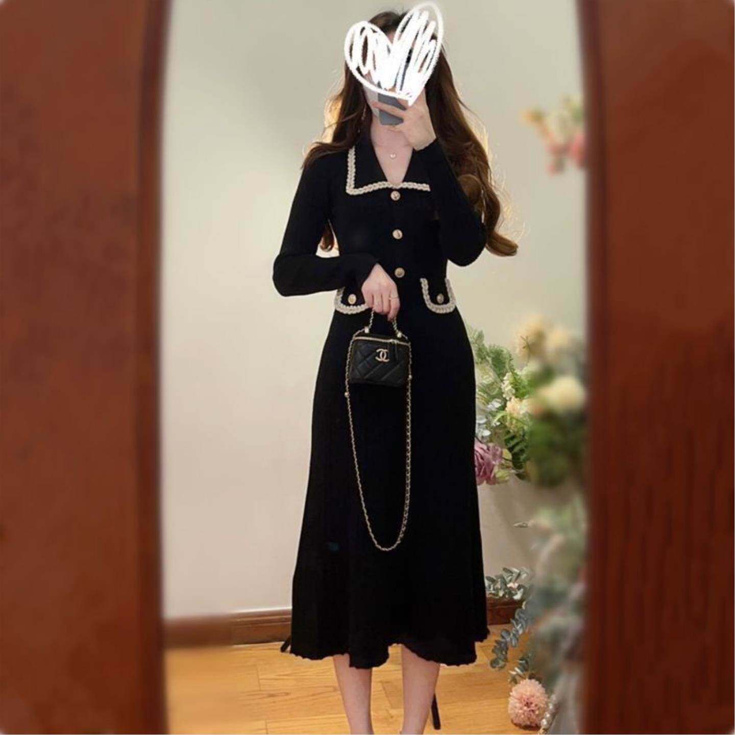 小香风针织连衣裙女春夏2026新款气质高级感显瘦法式修身毛衣裙子