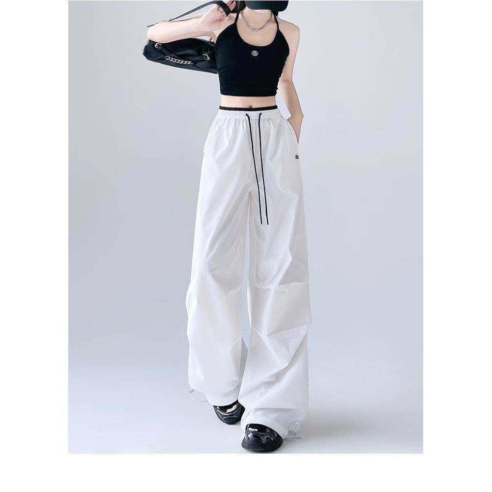 冰丝白色工装裤女夏季薄款2026新款超火酷飒风美式速干阔腿运动裤
