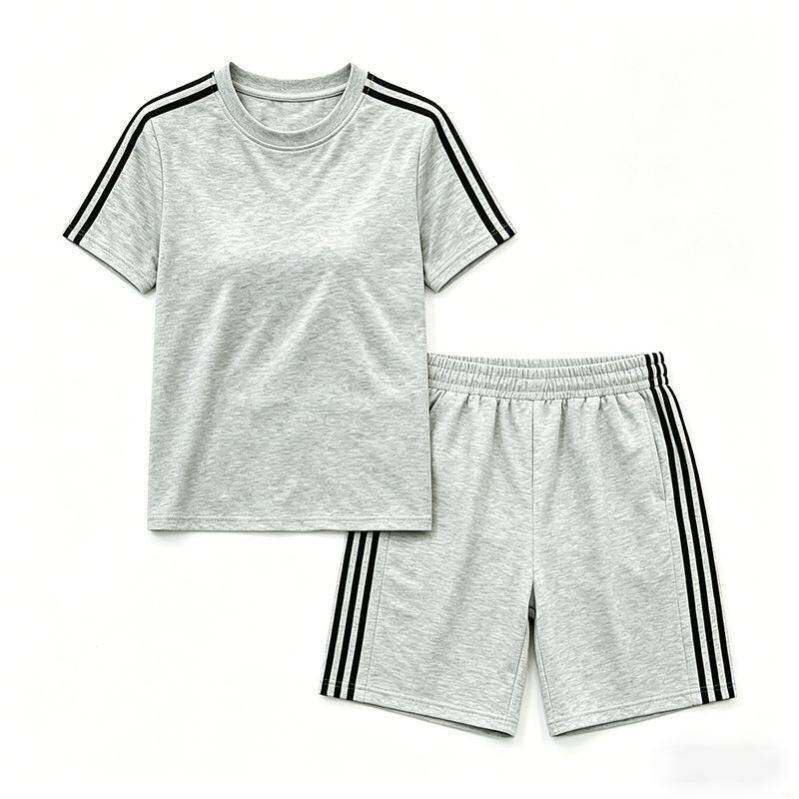 休闲运动服套装女款2026夏季新款条纹短袖短裤跑步两件套女
