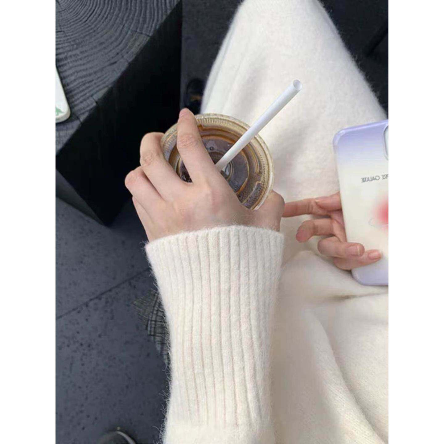法式针织温柔连衣裙女秋冬新款配大衣的宽松长款过膝毛衣裙厚