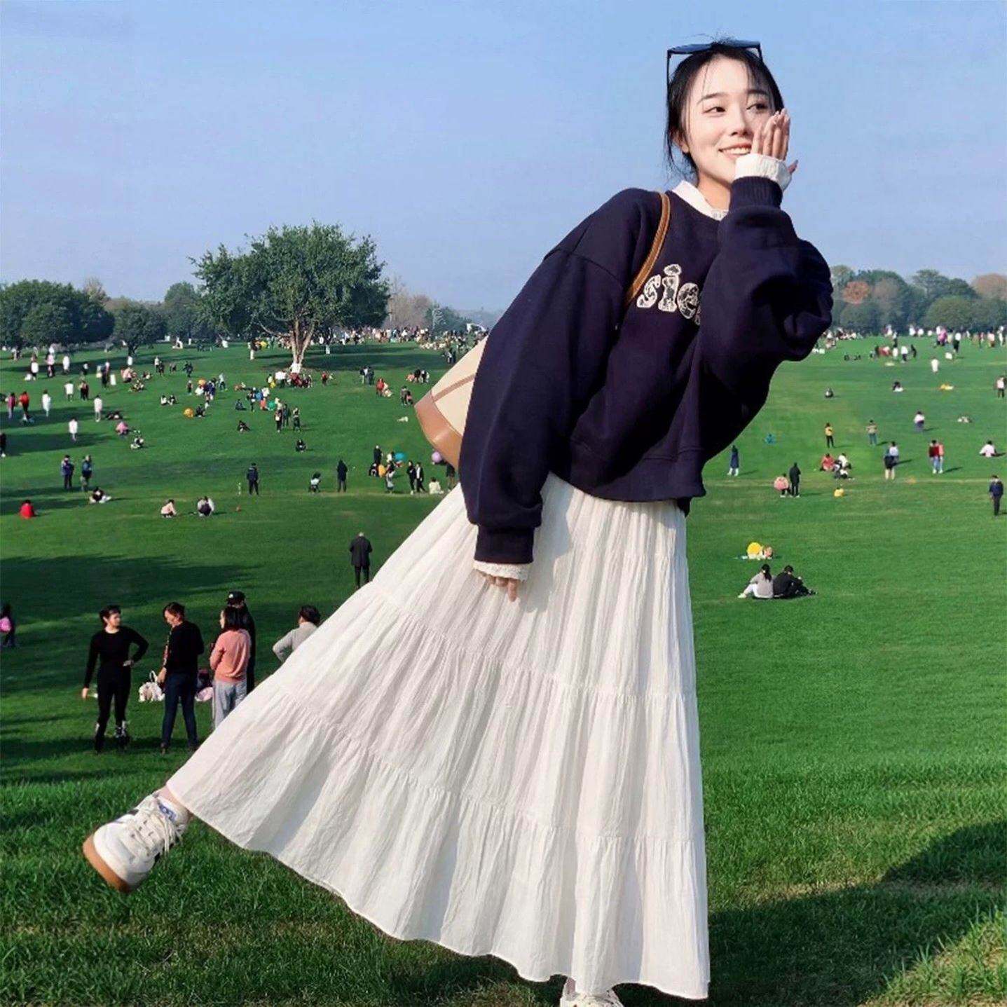 白色半身裙女夏季2026新款小个子a字长裙垂坠感蛋糕蓬蓬裙中长款