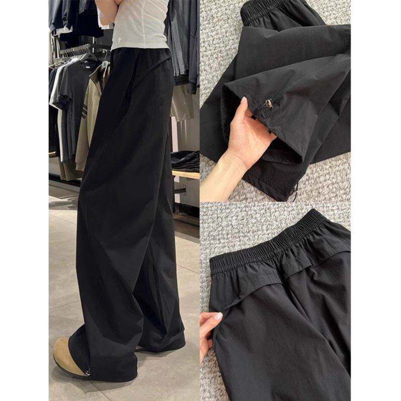 黑色工装裤女夏季薄款美式酷飒风直筒阔腿裤小个子休闲速干运动裤