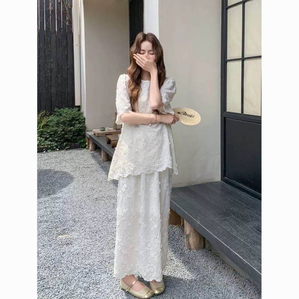 大码日系甜美提花休闲套装裙胖妹妹2-300斤宽松慵懒风两件套