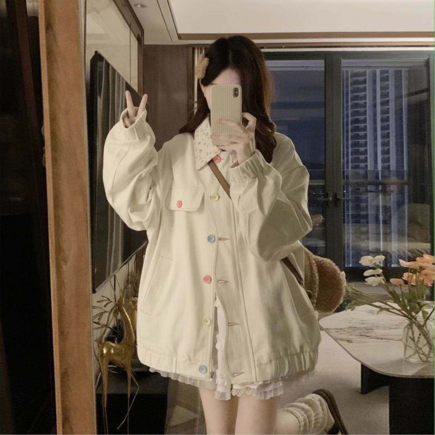 新款加绒加厚甜美碎花翻领牛仔外套女2026年冬季宽松百搭夹克上衣