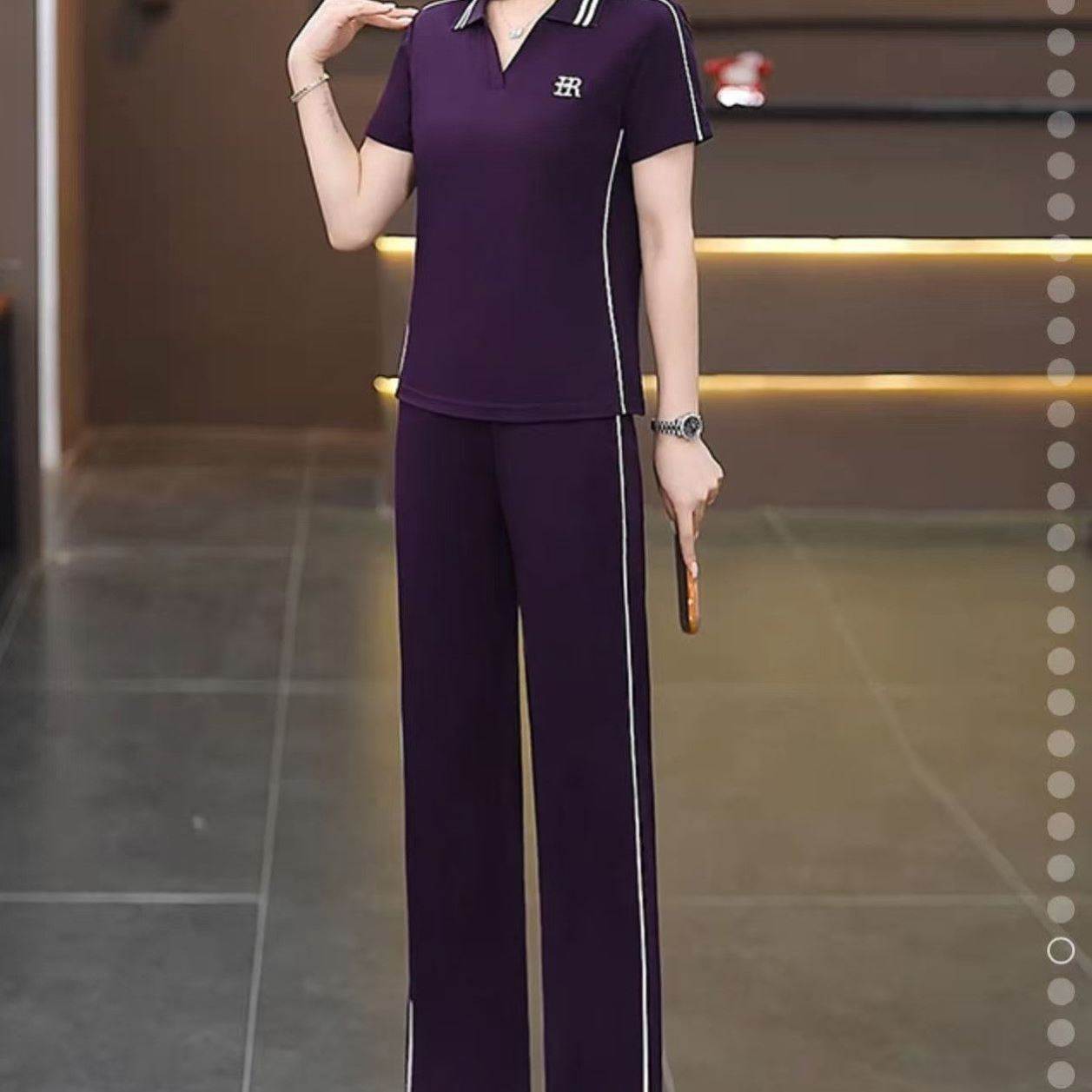 夏季短袖大码妈妈装广场舞运动服2026新款遮肉显龄气质套装女装