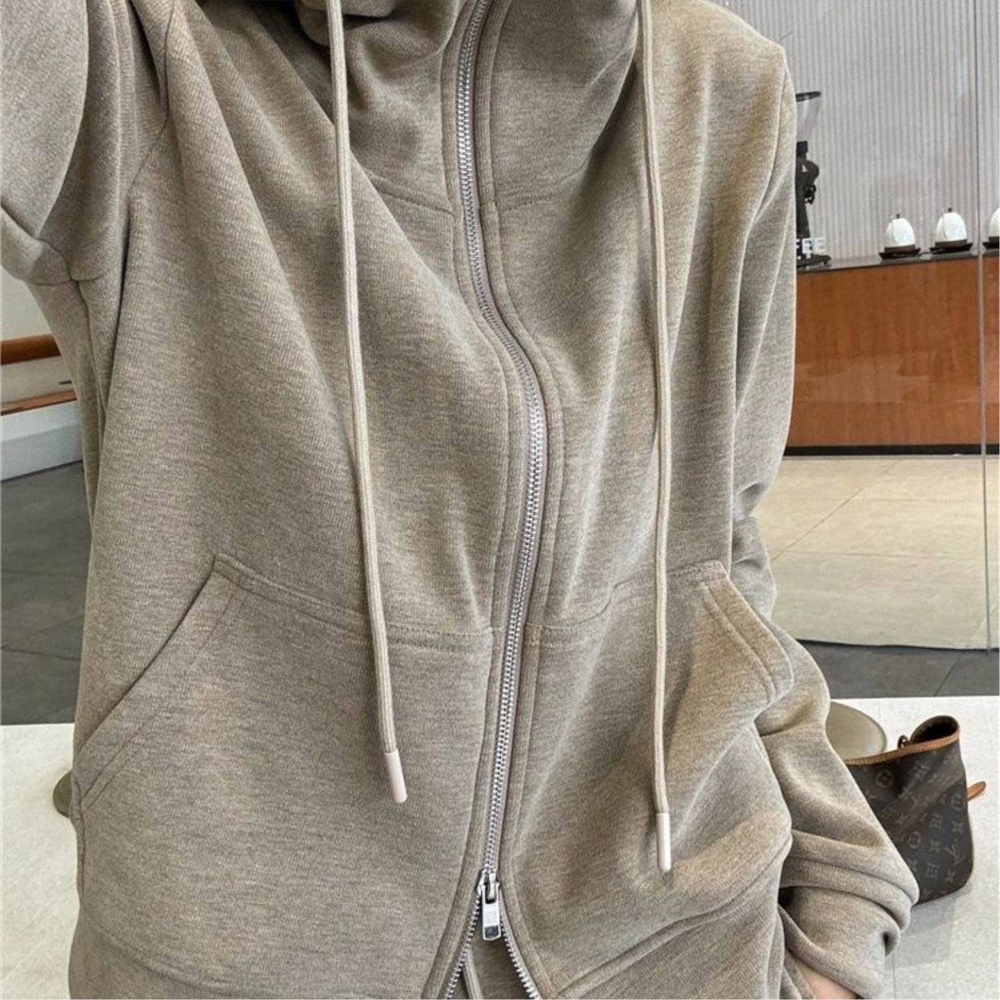 半高领休闲运动服套装女秋冬新款连帽卫衣学生阔腿裤两件套