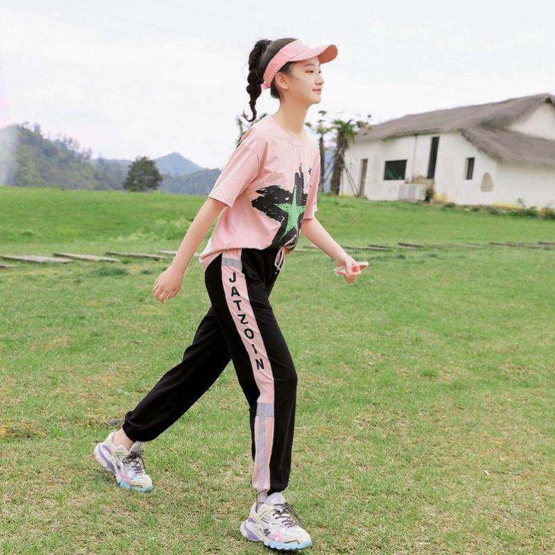 青少女生初高中学生夏装宽松运动休闲九分裤子薄款松紧腰潮