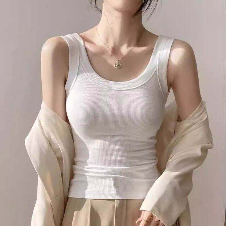 白色吊带女背心美背遮副乳带胸垫百搭无袖外穿打底上衣2026新款