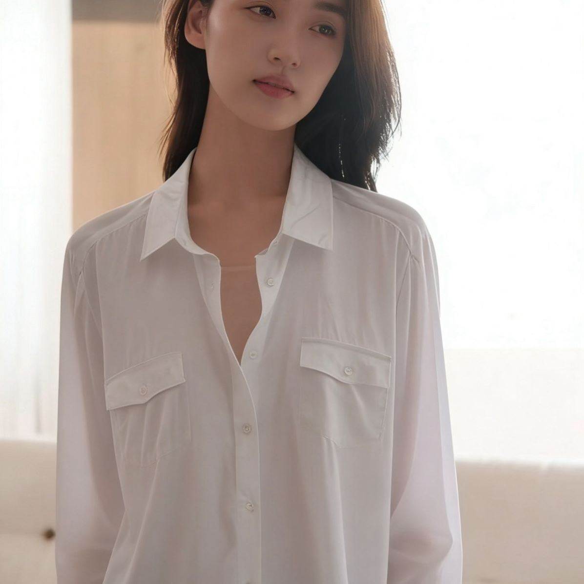 白色衬衫女款2026新款面试穿搭长袖收腰棉麻上衣防晒内搭外穿薄款