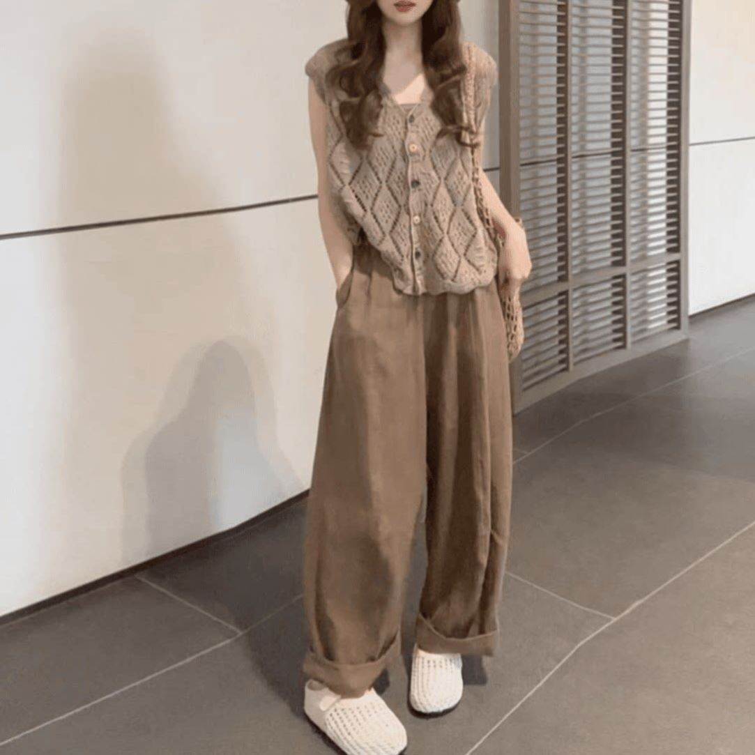 2026夏季新款女士独特漂亮高级时尚镂空马甲背心搭配阔腿裤一整套