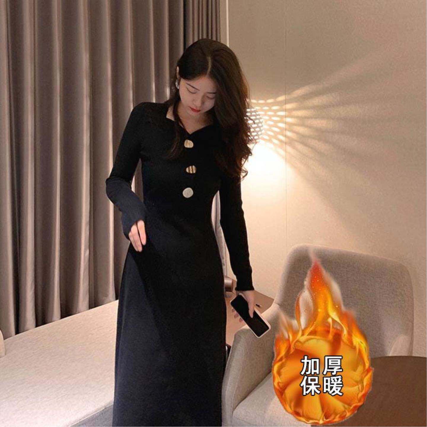 冬季很仙的内搭配大衣的毛衣裙修身显瘦中长款过膝针织打底连衣裙