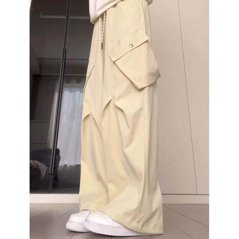 美式大口袋工装裤女2026夏季新款高腰垂感拖地宽松速干阔腿直筒裤