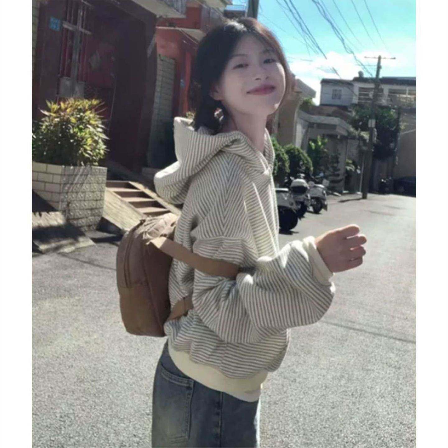 美式流行韩版连帽卫衣女宽松薄款春秋季潮流舒适情侣拉链开衫外套