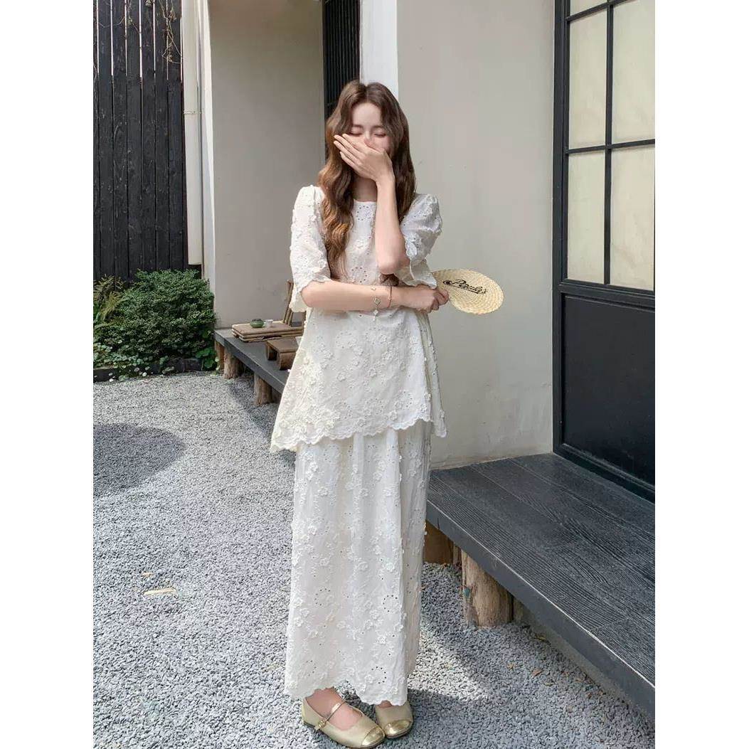 特大码韩系甜美提花套装夏季胖妹妹280斤宽松慵懒风两件套