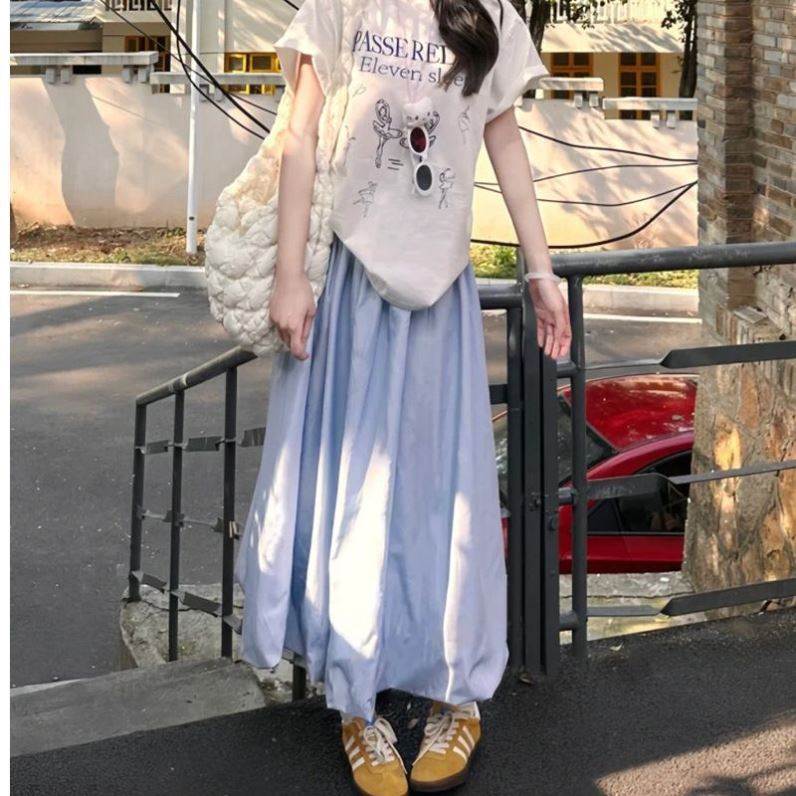 出游季灯笼裙子女遮肉多巴胺花苞蓬蓬裙高腰休闲a字轻薄透气裙子
