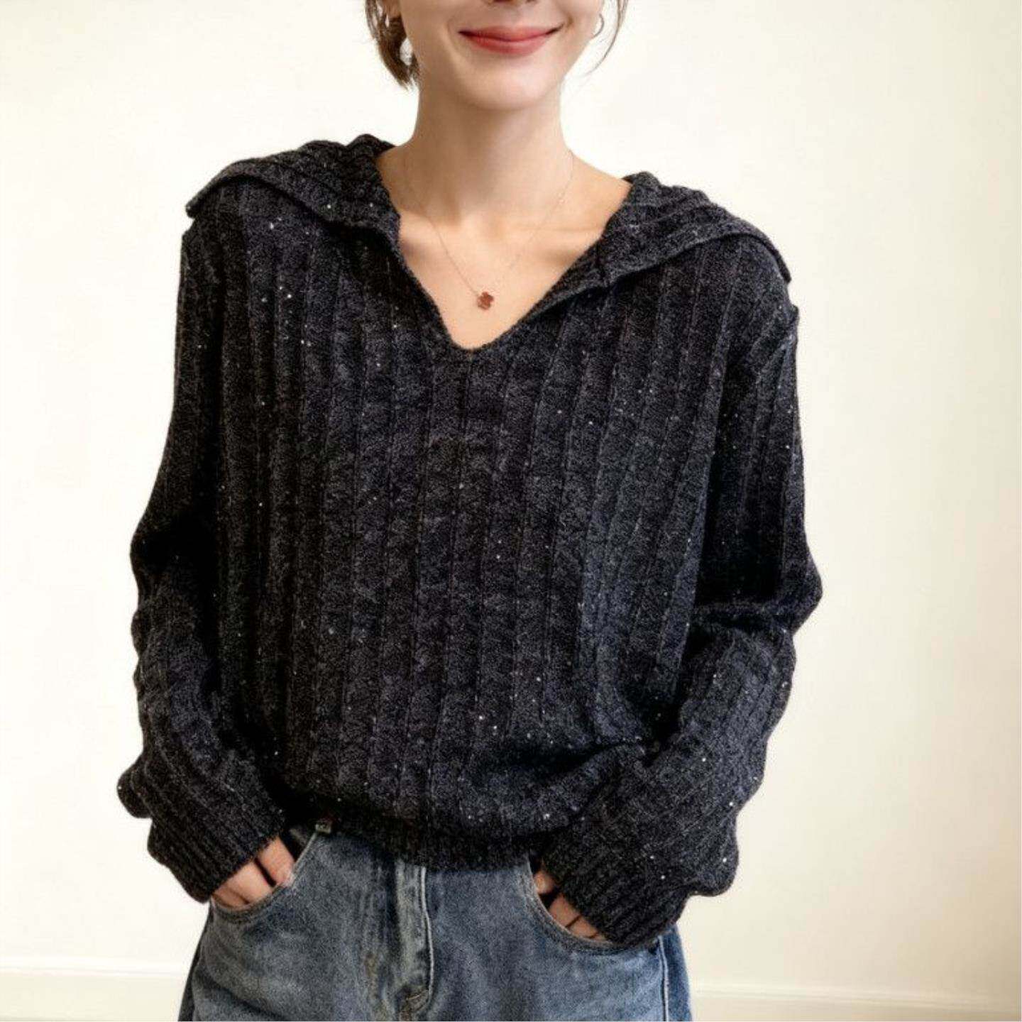韩系针织衫套头女秋季常规款百搭设计感外搭毛衣套头翻领单件