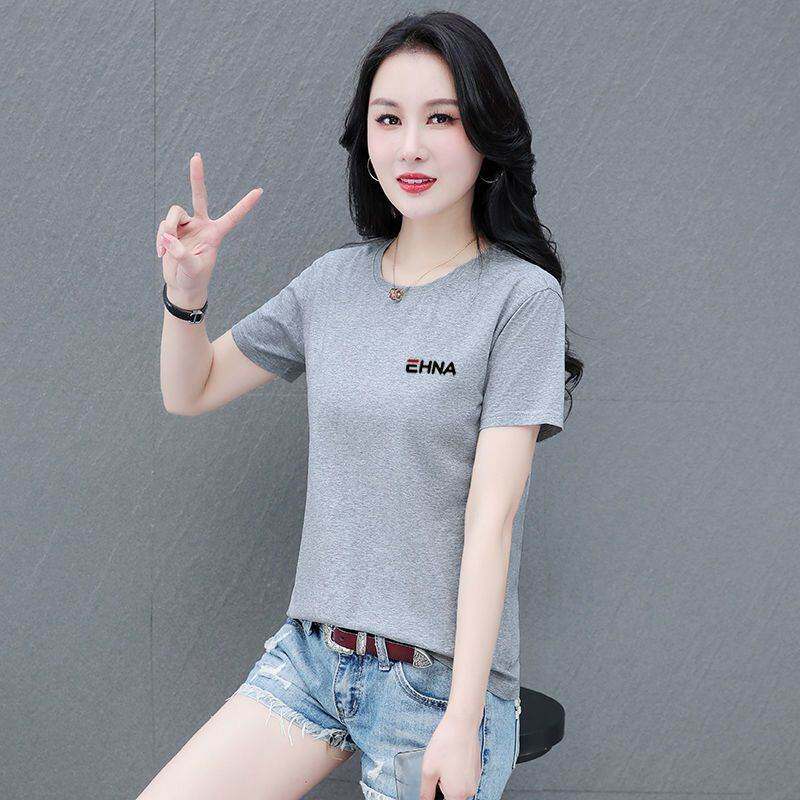 灰色短袖t恤女2026夏修身短款t桖打底衫百搭休闲体桖棉圆领上衣