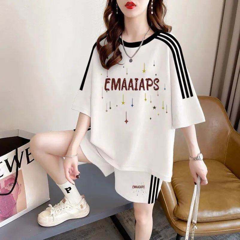棉休闲运动短裤套装一整套女夏季大码显瘦胖外穿夏天森女爆款