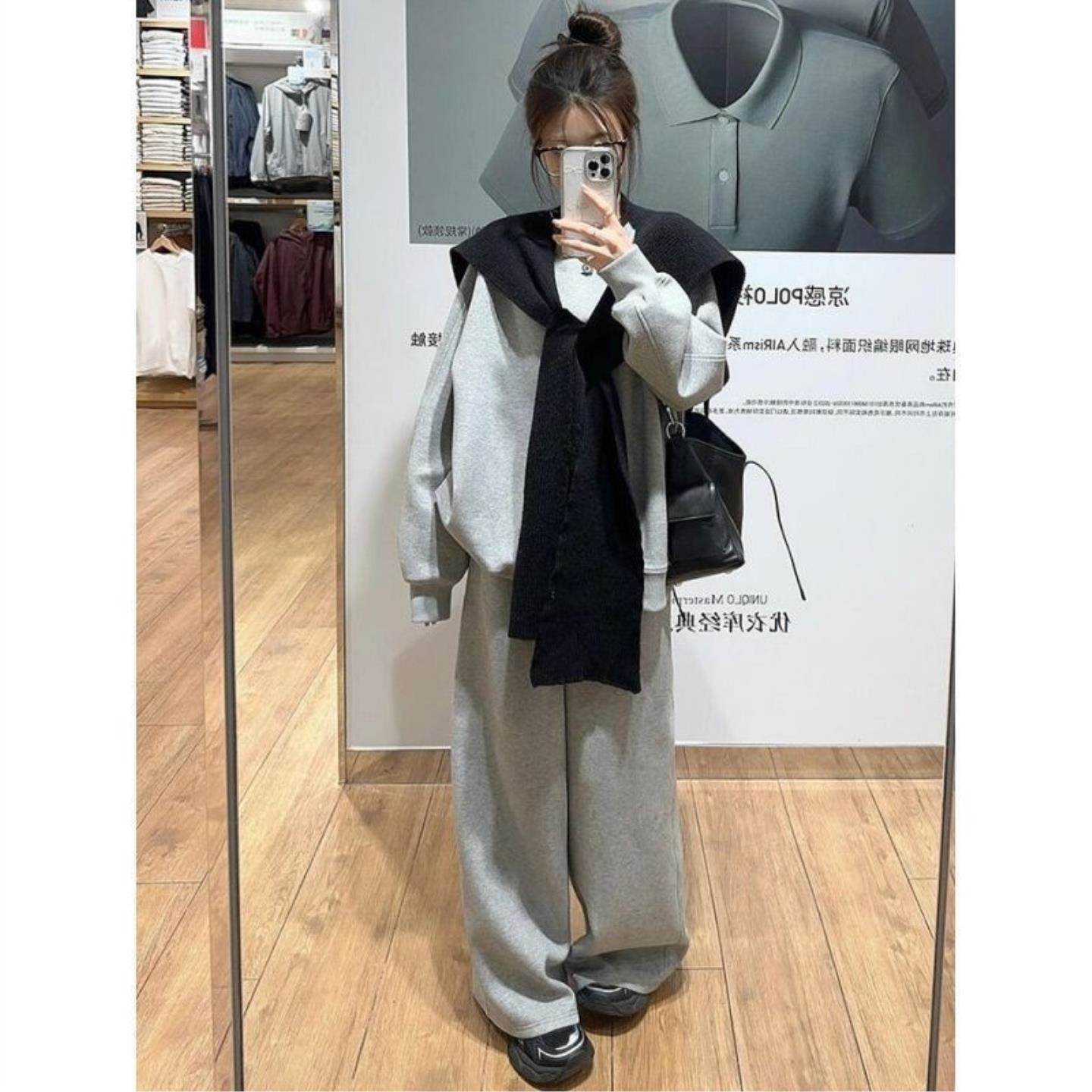 韩系慵懒风运动服套装女春季学生宽松时尚卫衣阔腿裤休闲两件套