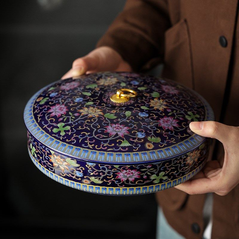 珐琅彩茶饼盒茶叶罐密封防潮普洱茶饼收纳办公室家用茶盒大号陶瓷,餐饮具,茶饼盒,淘宝优惠券,粉丝福利购,淘宝优惠卷