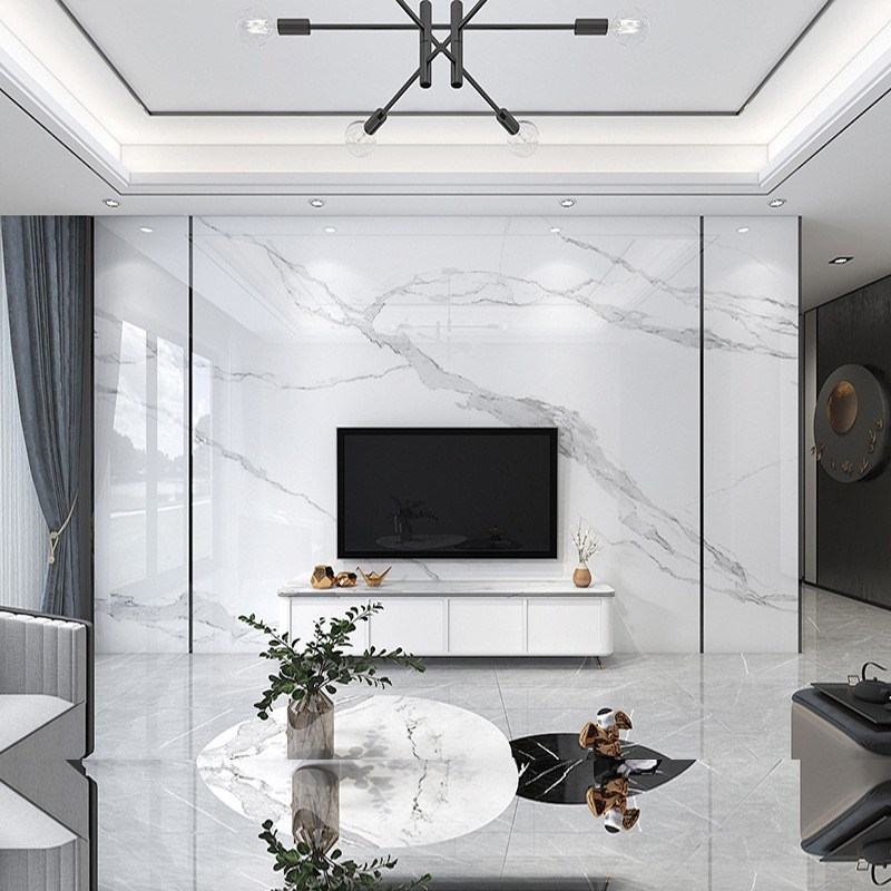 简约现代岩板电视背景护墙瓷x砖大理石材轻奢影视微晶石墙客厅墙