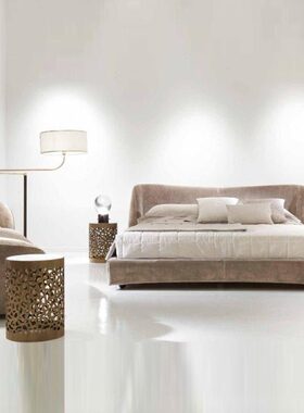 大床床人主 温馨 2m床米色绒布定制布艺双人床轻奢 现代简约主卧