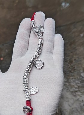 纯手工银链 手工锤纹盘p缠 网红情侣手链 手工制作手链足银999手