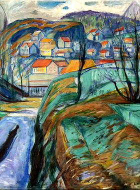 春 Edvard Munch 蒙克装饰画E挪威艺术风景客厅书房玄关酒吧咖啡