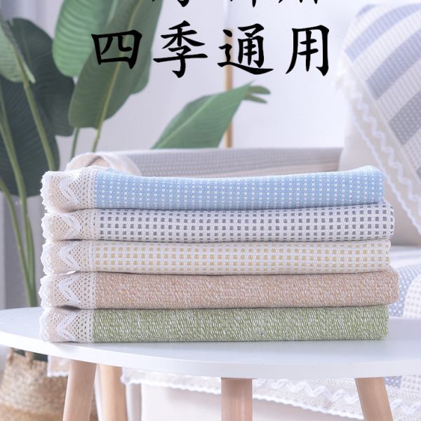 四季通用棉麻亚麻防滑沙发垫套加厚格子沙发罩巾现代简约粗麻布