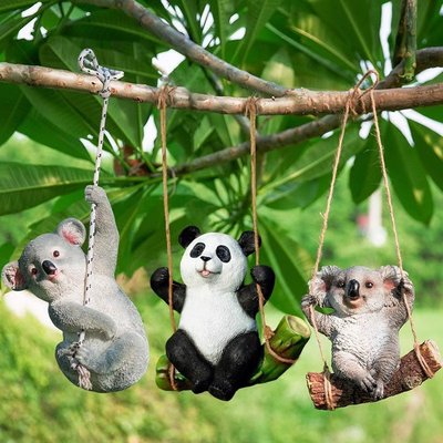 园林花园庭院阳台树脂动物工艺品树挂仿真爬绳考拉吊件熊猫荡秋千
