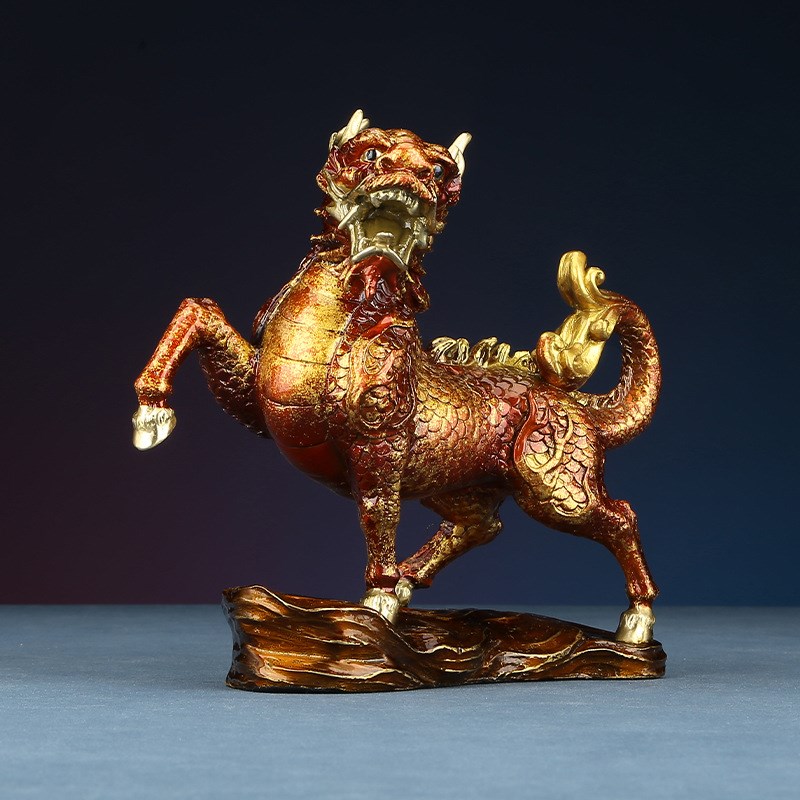 彩铜火麒麟摆件办公室客厅家居装饰工艺礼品