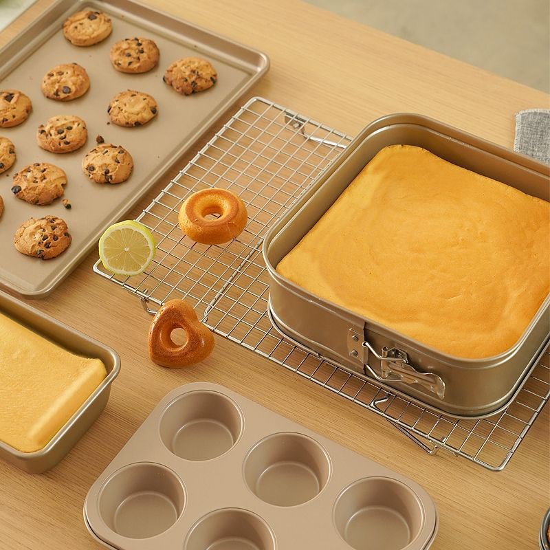 金色烘焙五件套吐司盒披萨烤盘6连马芬杯方形锁扣蛋糕模蛋糕模具
