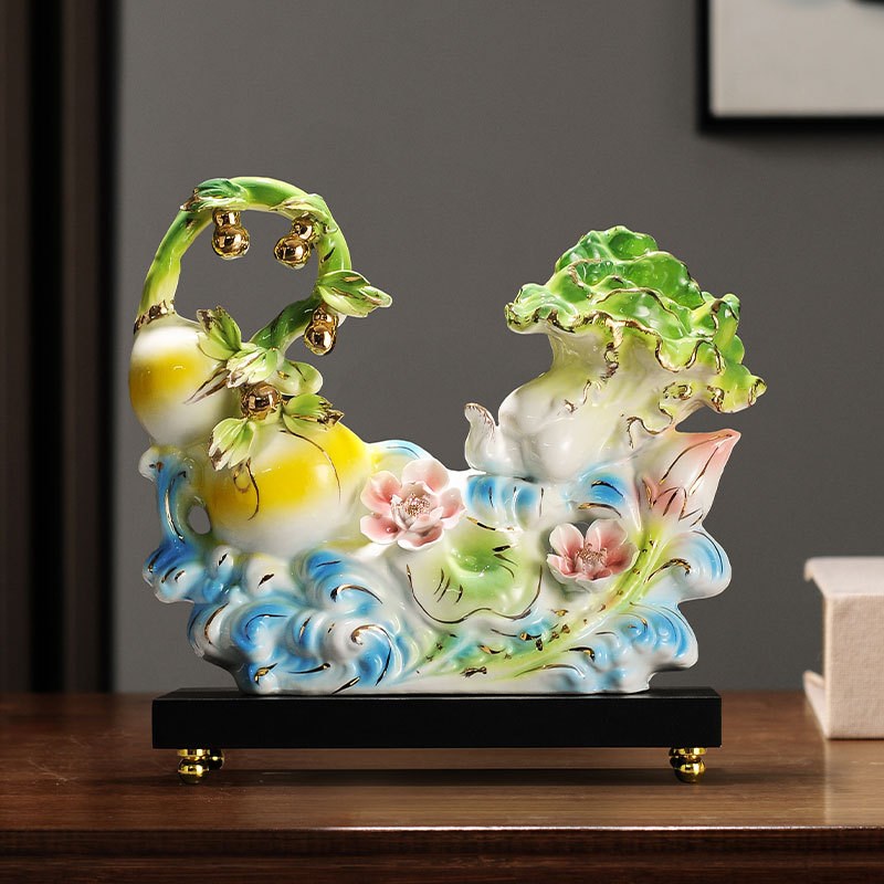 葫芦白菜装饰品摆件客厅玄关电视酒柜店铺陶瓷工艺品开业礼品