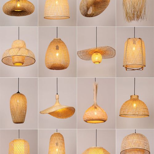 竹编吊灯中式餐厅竹子灯笼茶室吊灯日式饭店草帽藤编织吊灯民宿灯