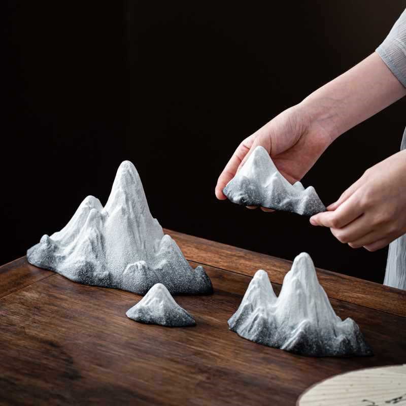 DHZ雪山小摆件创意微景观造景陶瓷客厅新中式玄关假山鱼缸造景装