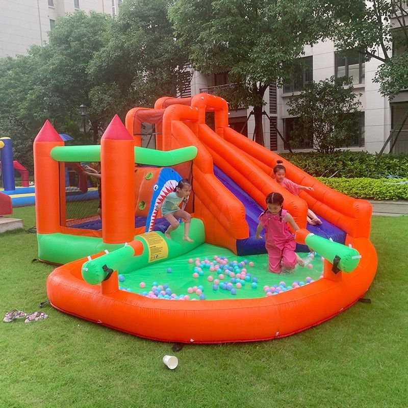 双滑梯鲨鱼喷水儿童充气城堡滑滑梯室内外蹦蹦跳床戏水淘气堡,玩具/童车/益智/积木/模型,踏行车/滑行学步车,淘宝优惠券,粉丝福利购,淘宝优惠卷