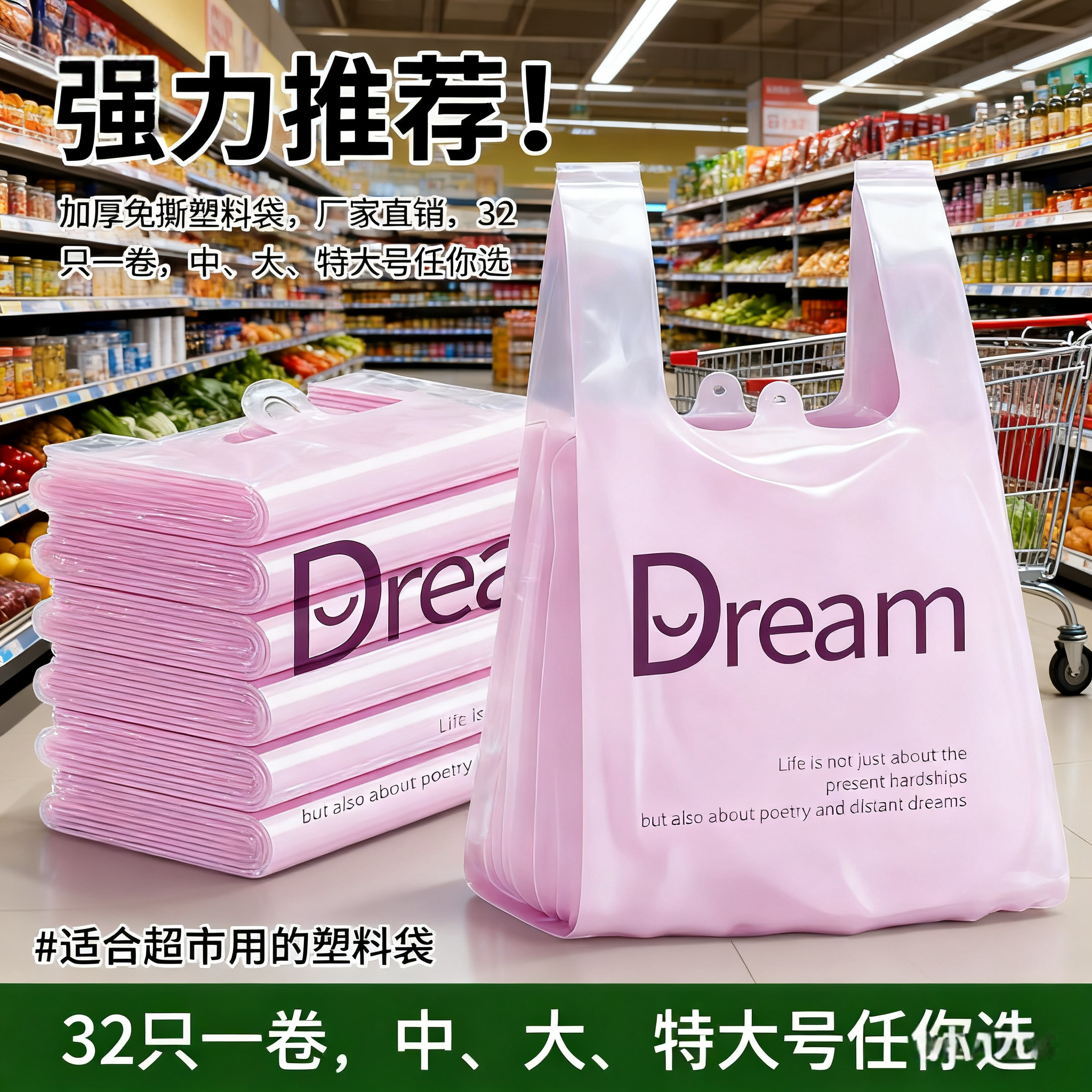 新品首发紫色梦想厂家直销加大加厚塑料袋耐用能装商用加厚塑料袋